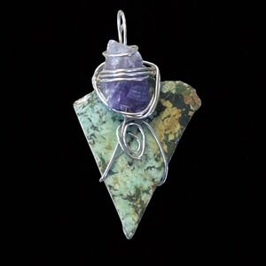 Amethyst & Chrysocolla Hand Wrapped Wire Pendant  Natural Gemstone pendant